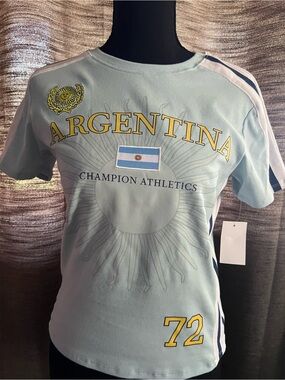 Hybrid Apparel Light Aqua Argentina Graphic Tee with Yellow Accents